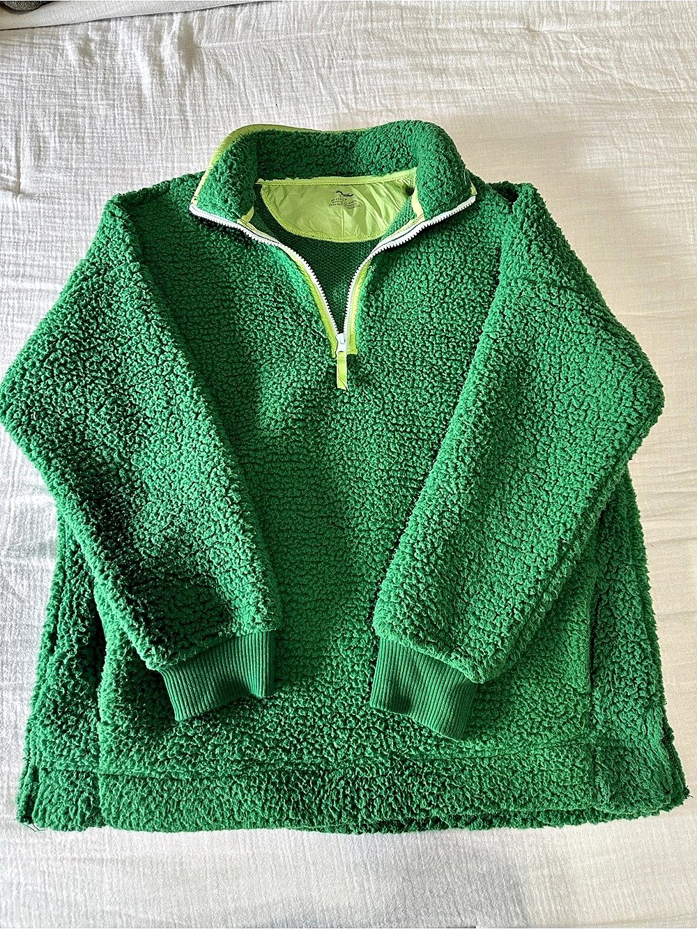 Aerie Sherpa Fleece Quarter Zip Pullover Women’s S Green Teddy Cozy